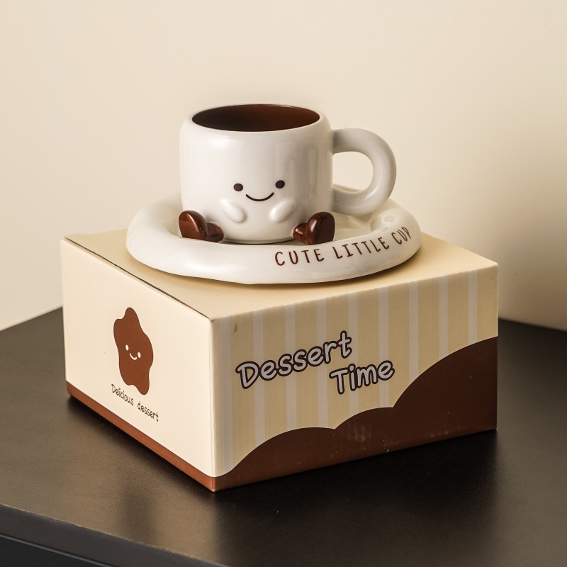 Set ceramic pentru cafea: cești și farfurioare, cu cești drăguțe în formă de picior, design elegant, model cartoon, personalizabil