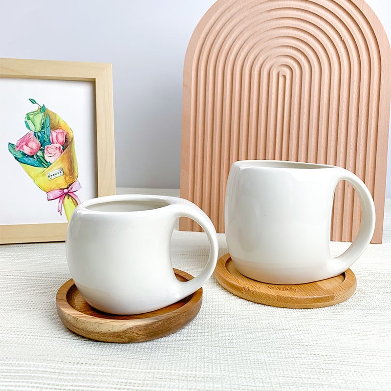 Ceașcă de cafea ceramică minimalistă, cu design creativ, capacitate mare și suport de farfurie