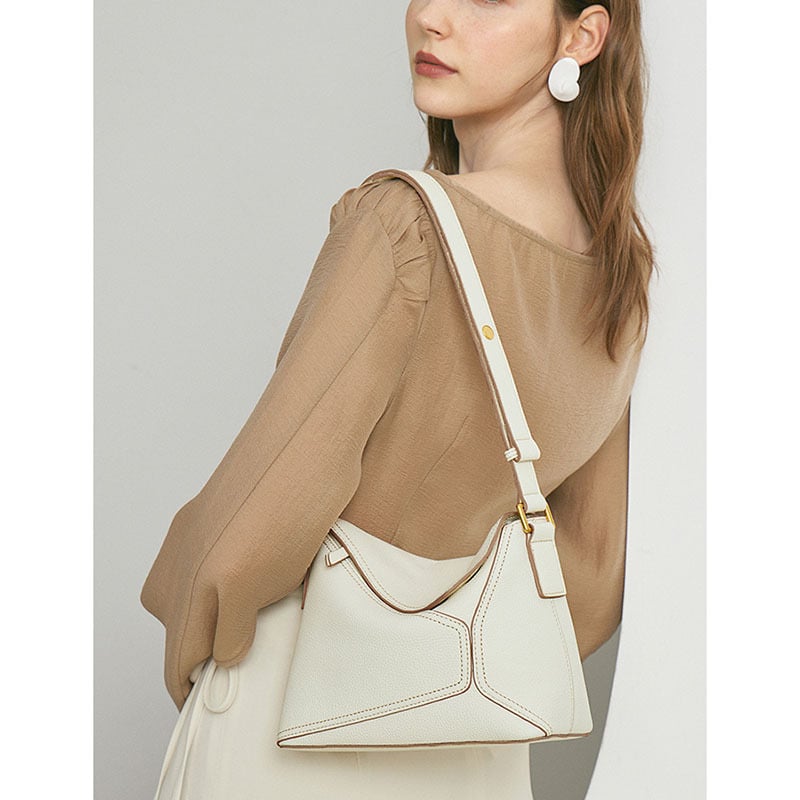 Ženska torbica od prave kože, crossbody, geometrijska tote, zelena
