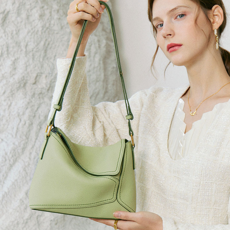 Ženska torbica od prave kože, crossbody, geometrijska tote, zelena
