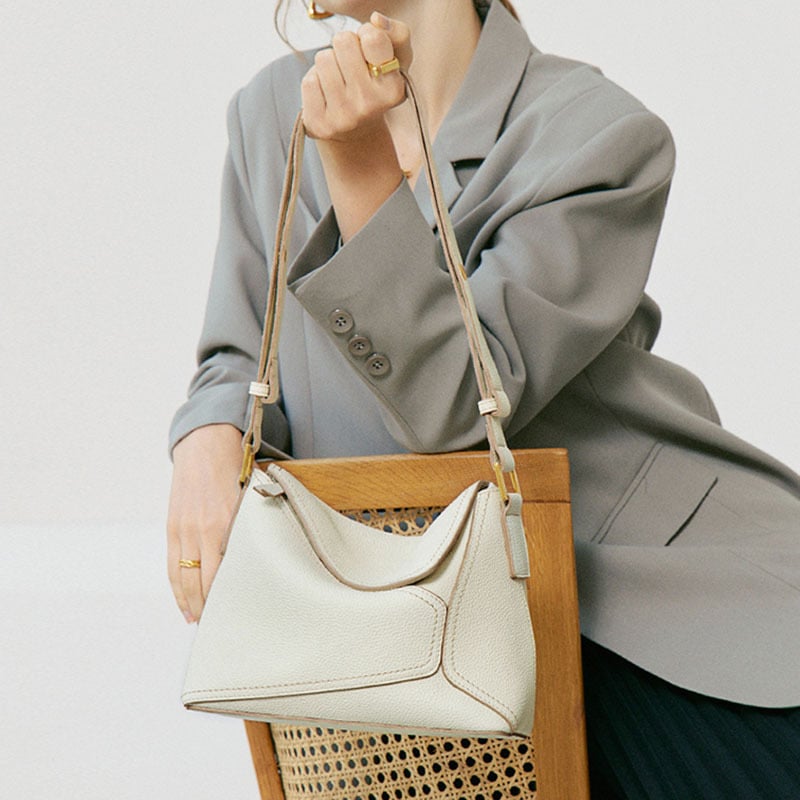Ženska torbica od prave kože, crossbody, geometrijska tote, zelena