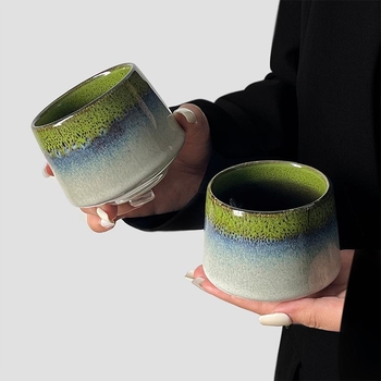 Set de cești și farfurioare pentru cafea cu design gradient retro, cești compacte pentru latte art, ceramică pentru uz casnic