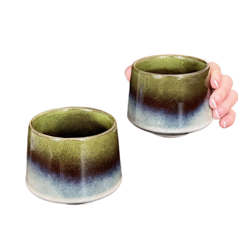 Set de cești și farfurioare pentru cafea cu design gradient retro, cești compacte pentru latte art, ceramică pentru uz casnic