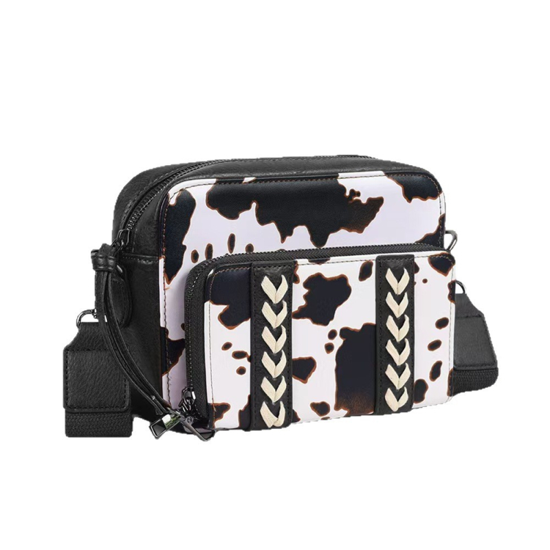 Ženska crossbody torba s motivom krave, na skladištu, s odvojivim remenom, anti-magnetskom zaštitom i zaštitom od krađe, dvostruki novčanik