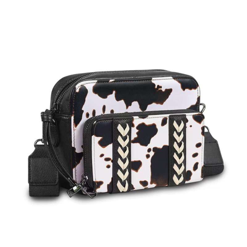 Ženska crossbody torba s motivom krave, na skladištu, s odvojivim remenom, anti-magnetskom zaštitom i zaštitom od krađe, dvostruki novčanik