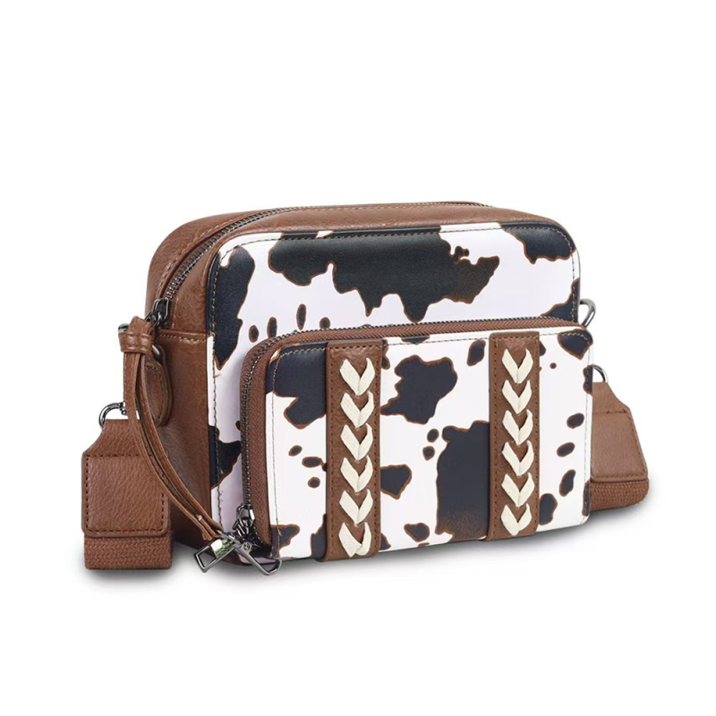 Ženska crossbody torba s motivom krave, na skladištu, s odvojivim remenom, anti-magnetskom zaštitom i zaštitom od krađe, dvostruki novčanik