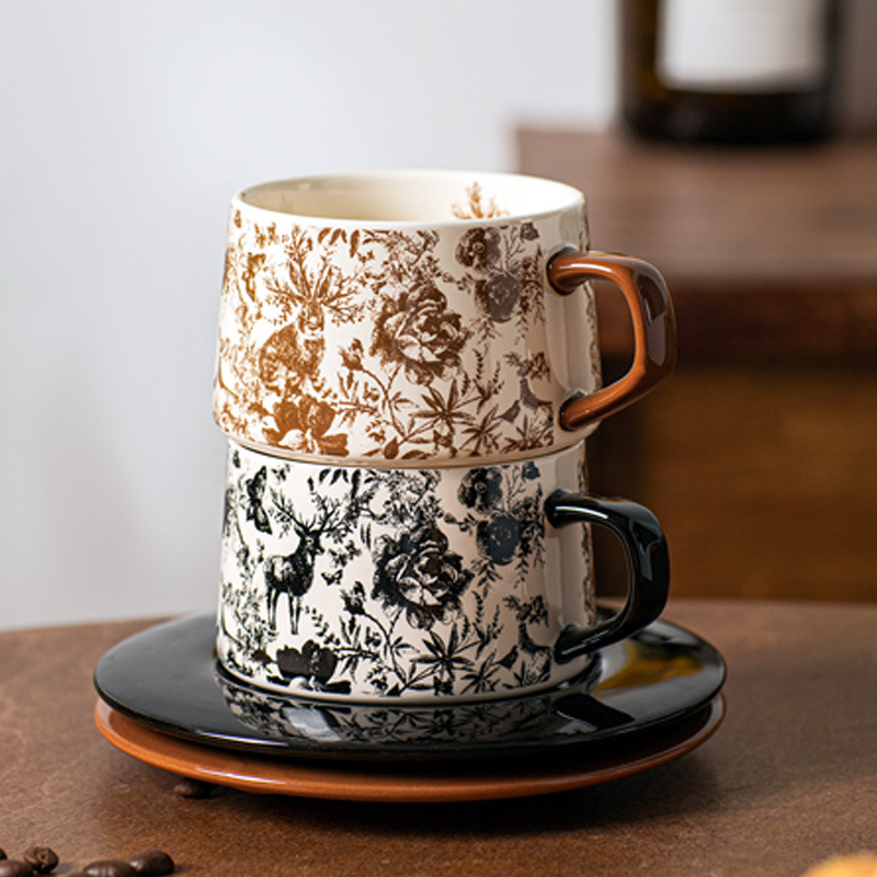 Set de cafea din porțelan retro, estetică elegantă de lux, personalizabil