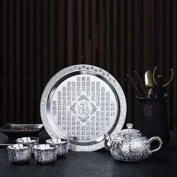 Set de ceai Bai Fu Kung Fu, cu ceainic și accesorii, 3 piese / 5 piese, placat cu argint, cutie cadou