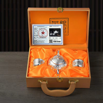 Set de ceai Bai Fu Kung Fu, cu ceainic și accesorii, 3 piese / 5 piese, placat cu argint, cutie cadou