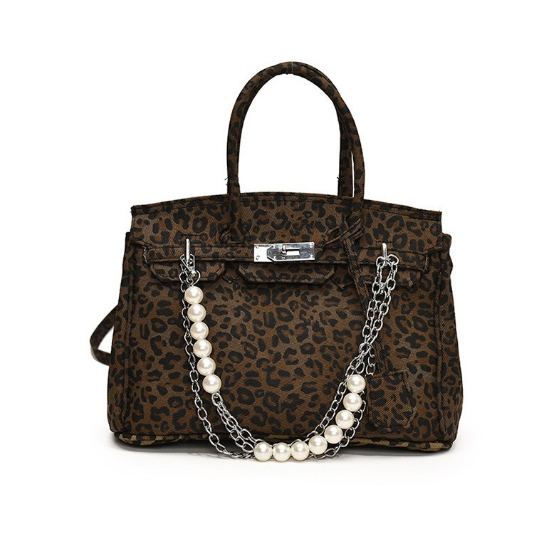 Ženska torba s leopard printom i platinskim hardverom, Kelly stil crossbody torba, velika zapremina, PU koža