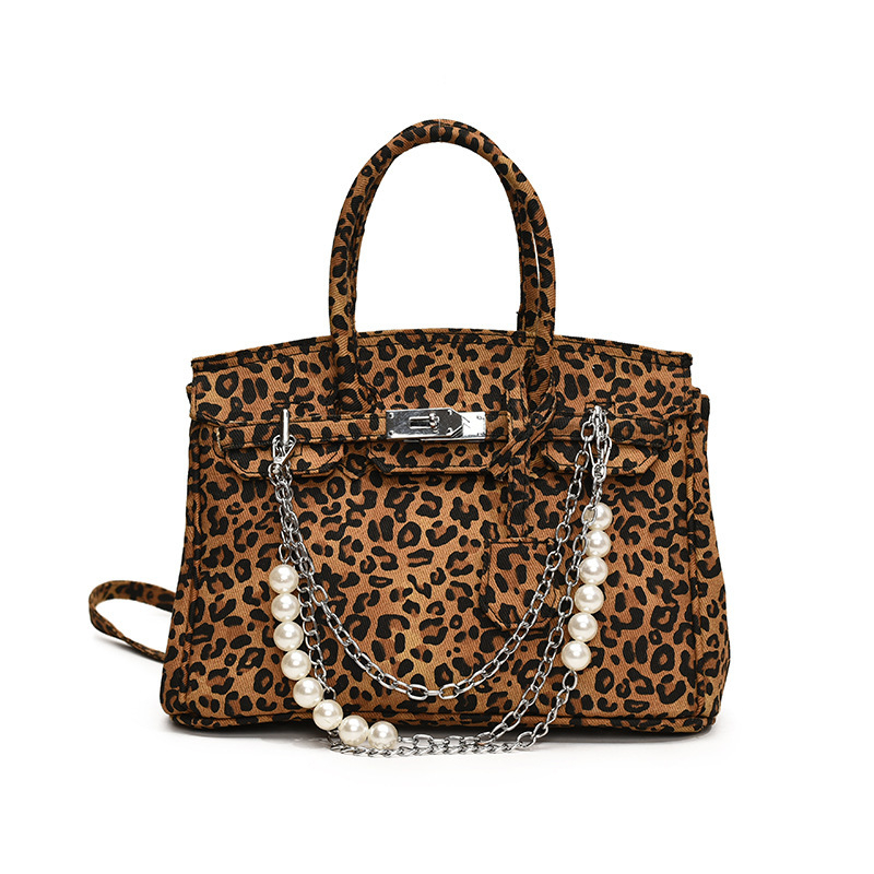 Ženska torba s leopard printom i platinskim hardverom, Kelly stil crossbody torba, velika zapremina, PU koža