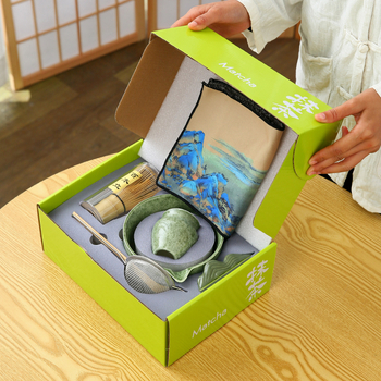Set ceramic pentru matcha: bol pentru matcha și set de ustensile de ceai cu perie pentru matcha și tel de bambus
