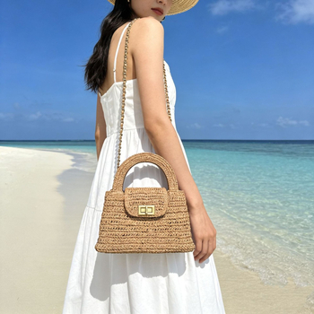 2026 novi stil za odmor: ženska torba preko ramena, mini rafija pletena torba, Chanel stil Kelly oblik