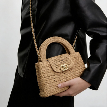 2026 novi stil za odmor: ženska torba preko ramena, mini rafija pletena torba, Chanel stil Kelly oblik