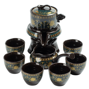 Set de ceai ceramic semi-automat într-o cutie cadou, pentru uz casnic, dispozitiv de preparare a ceaiului rotativ, porțelan alb