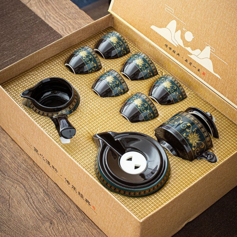 Set de ceai ceramic semi-automat într-o cutie cadou, pentru uz casnic, dispozitiv de preparare a ceaiului rotativ, porțelan alb