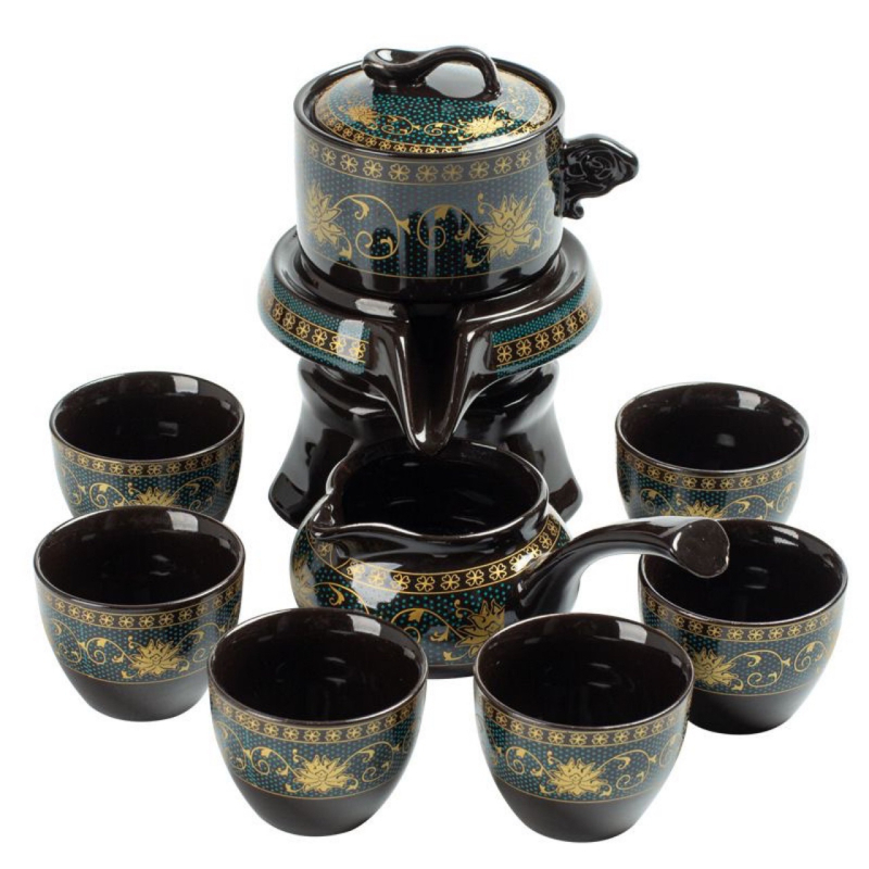 Set de ceai ceramic semi-automat într-o cutie cadou, pentru uz casnic, dispozitiv de preparare a ceaiului rotativ, porțelan alb