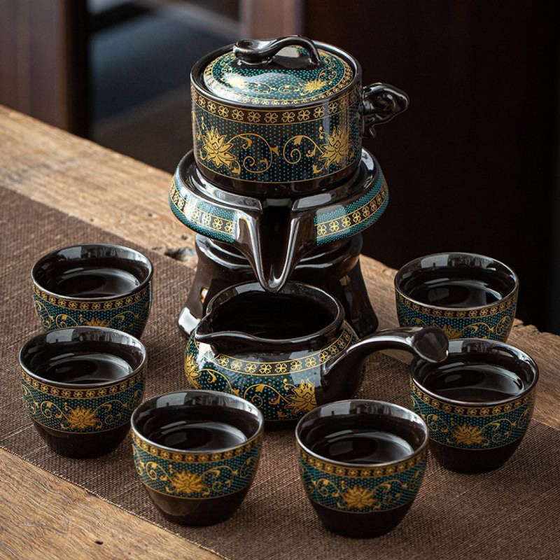 Set de ceai ceramic semi-automat într-o cutie cadou, pentru uz casnic, dispozitiv de preparare a ceaiului rotativ, porțelan alb