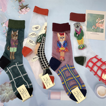 Корейски чорапи Socks Appeal: горска приказка, ретро карикатура, AB версия, асиметрични, стъклени нишки, анти-закачане, дамски чорапи