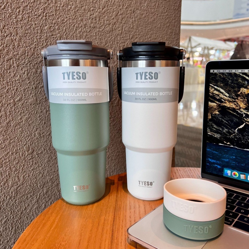 Tyeso cană termică cu husă din silicon și bază din oțel inoxidabil, stil sport, 30/40 oz, suport din silicon antiderapant