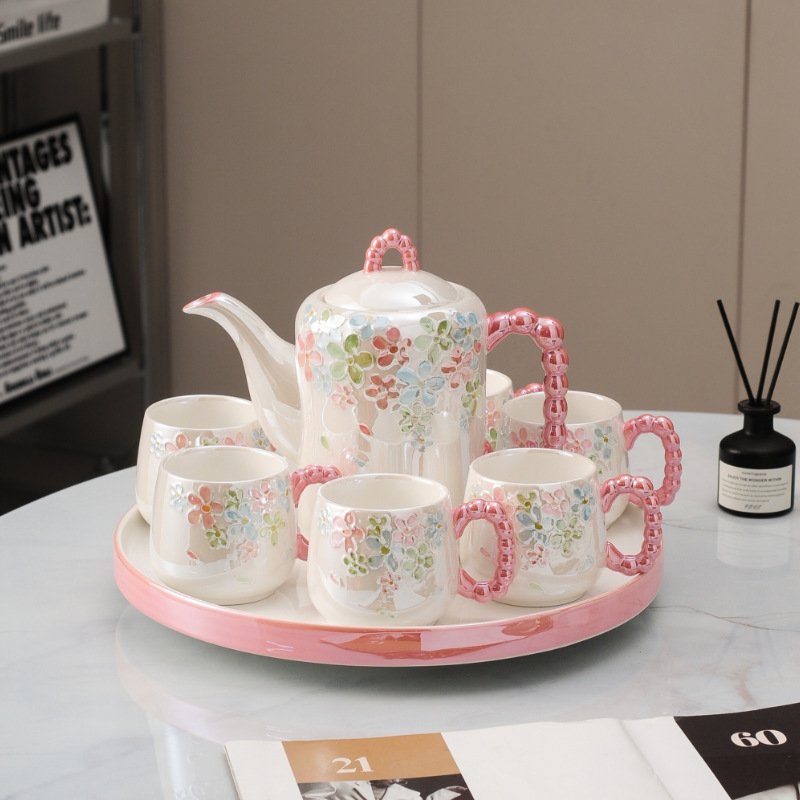 Set ceramic european de lux — pahare și accesorii de ceai, rezistent la temperaturi înalte, cadou de nuntă rafinat