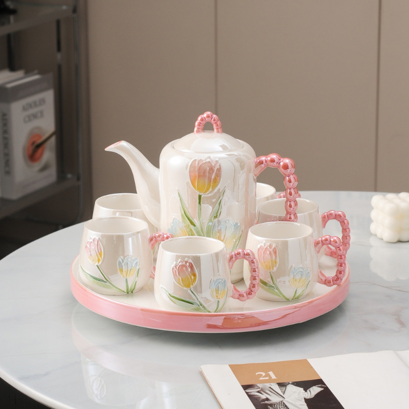 Set ceramic european de lux — pahare și accesorii de ceai, rezistent la temperaturi înalte, cadou de nuntă rafinat