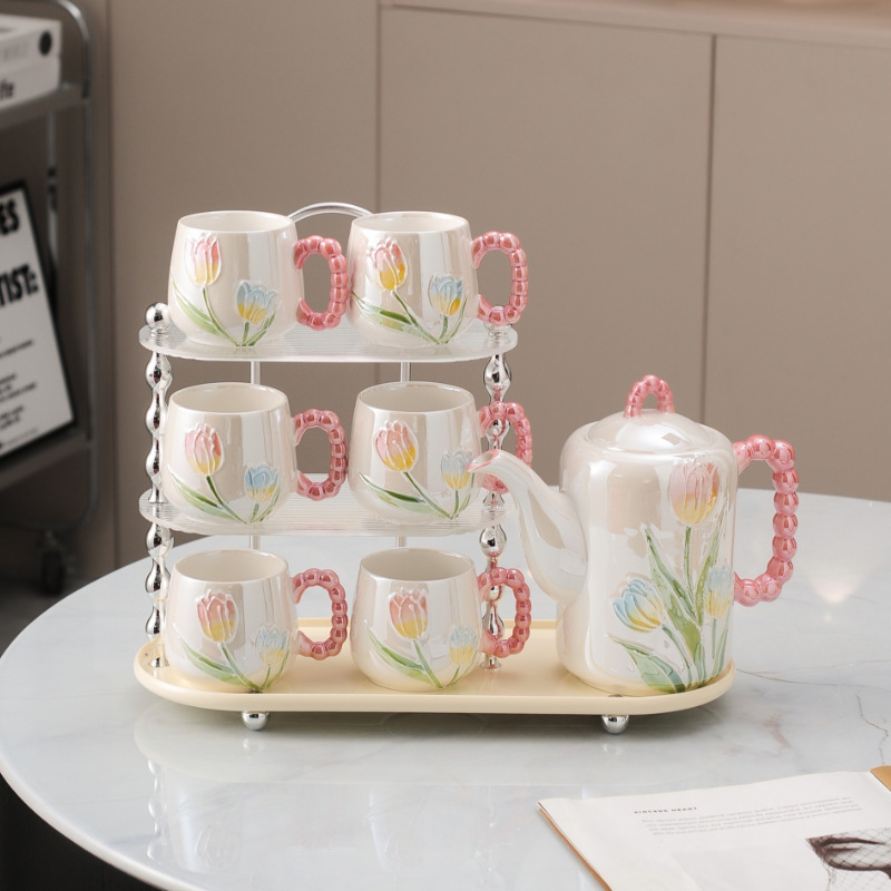 Set ceramic european de lux — pahare și accesorii de ceai, rezistent la temperaturi înalte, cadou de nuntă rafinat
