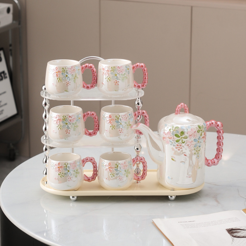 Set ceramic european de lux — pahare și accesorii de ceai, rezistent la temperaturi înalte, cadou de nuntă rafinat