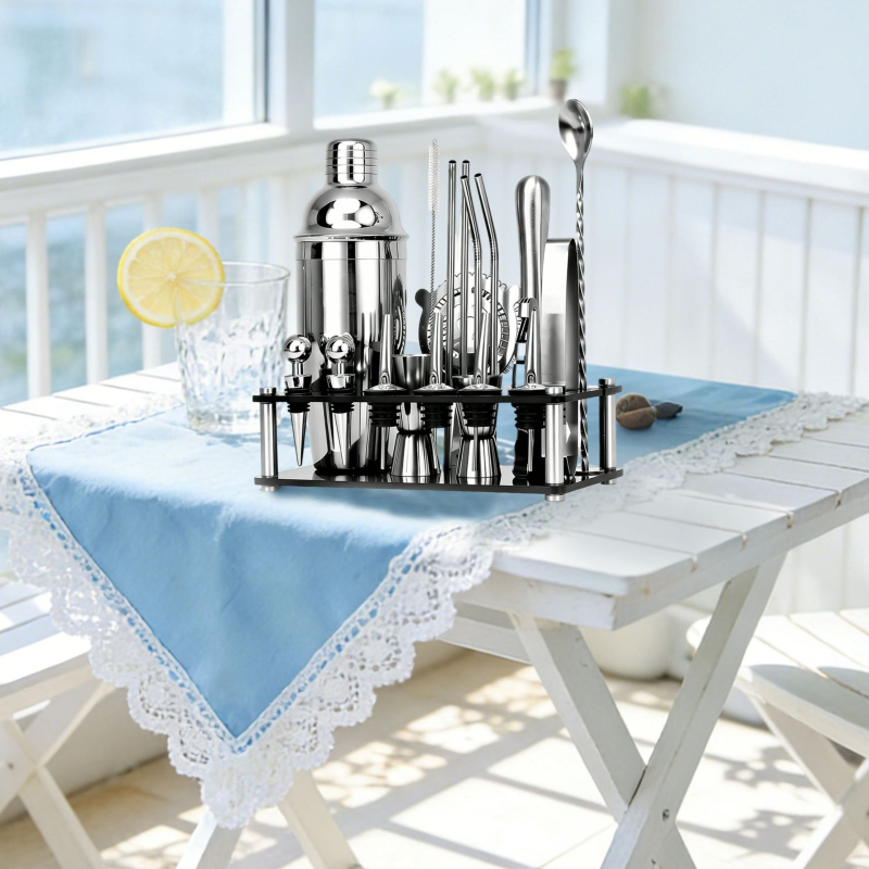 Set de shaker pentru cocktail din oțel inoxidabil cu bază acrilică și accesorii pentru whiskey