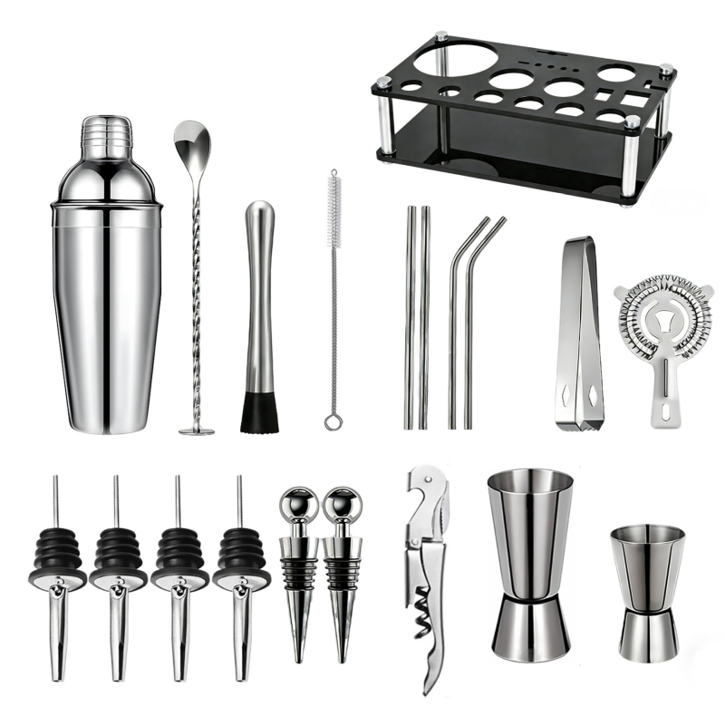 Set de shaker pentru cocktail din oțel inoxidabil cu bază acrilică și accesorii pentru whiskey