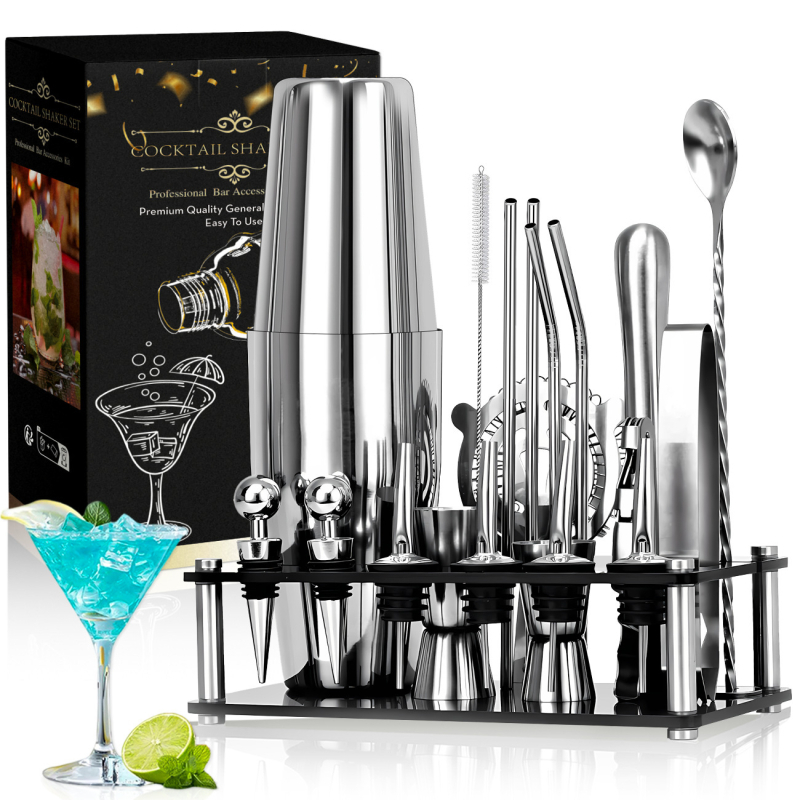 Set de shaker pentru cocktail din oțel inoxidabil cu bază acrilică și accesorii pentru whiskey