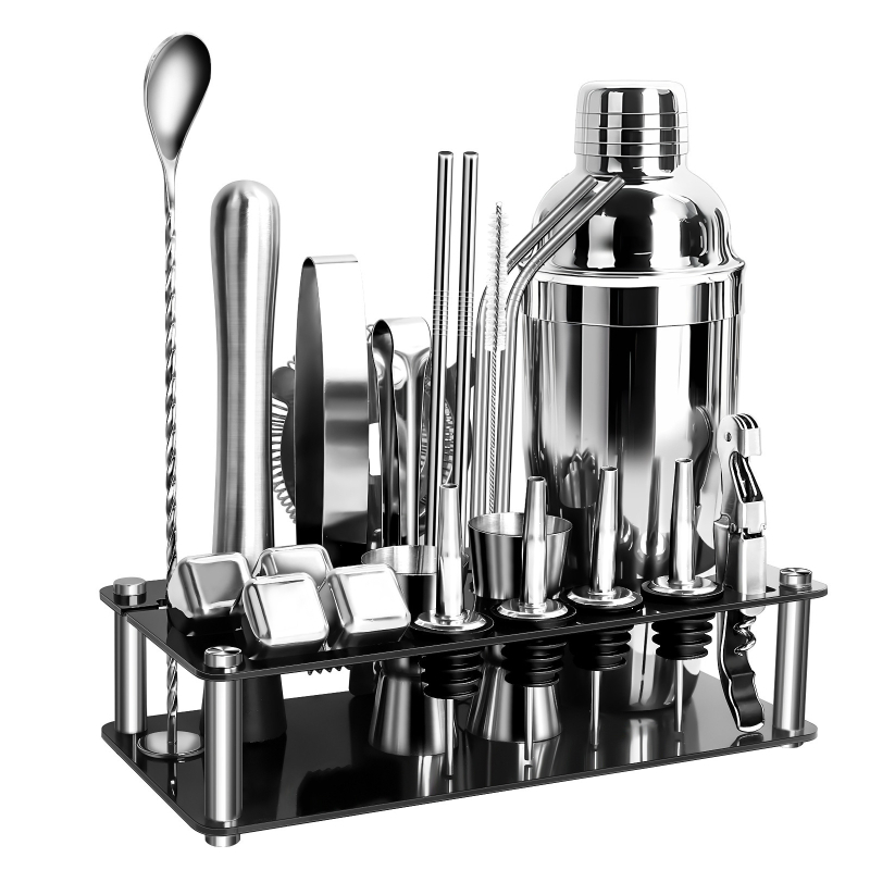 Set de shaker pentru cocktail din oțel inoxidabil cu bază acrilică și accesorii pentru whiskey