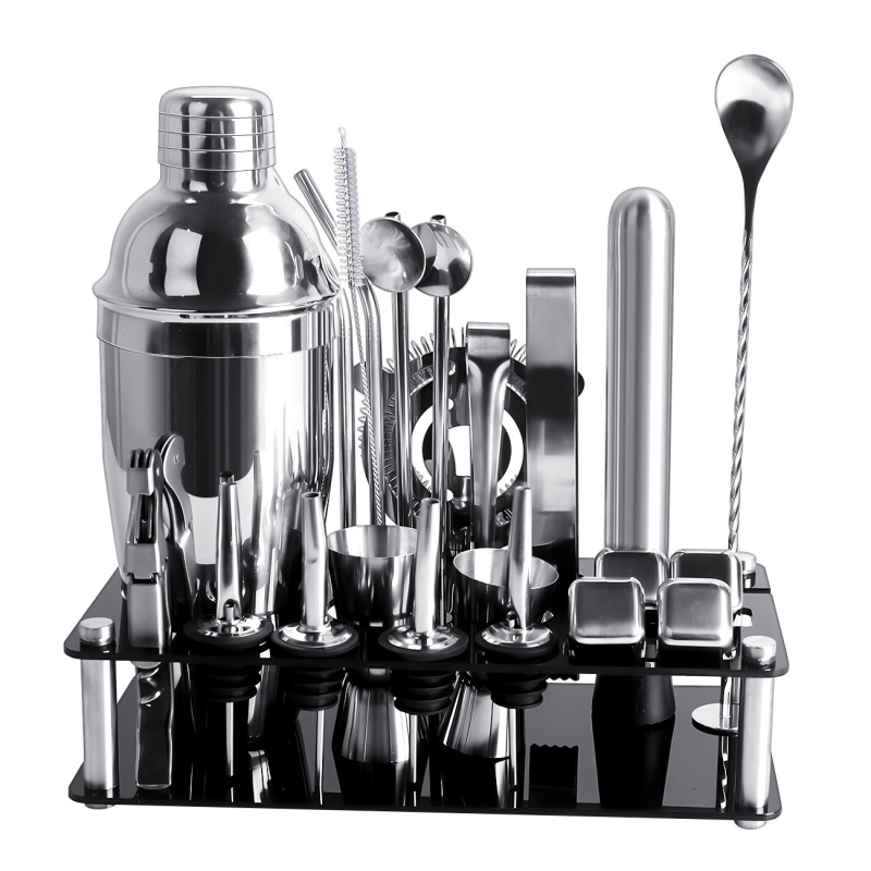 Set de shaker pentru cocktail din oțel inoxidabil cu bază acrilică și accesorii pentru whiskey