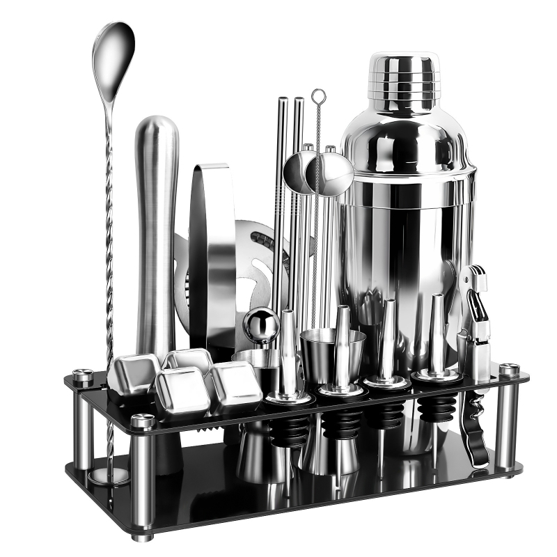 Set de shaker pentru cocktail din oțel inoxidabil cu bază acrilică și accesorii pentru whiskey