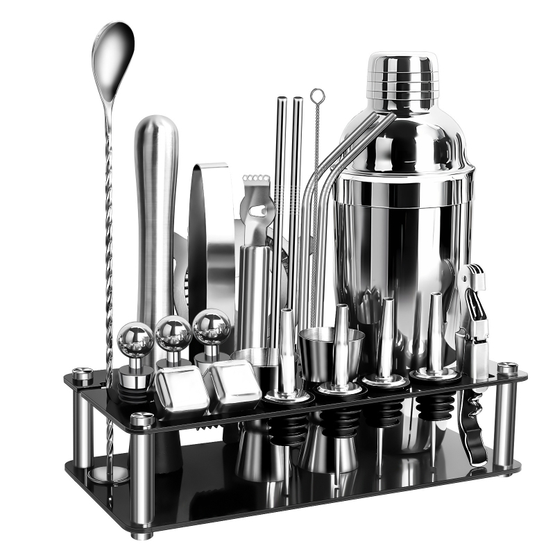 Set de shaker pentru cocktail din oțel inoxidabil cu bază acrilică și accesorii pentru whiskey