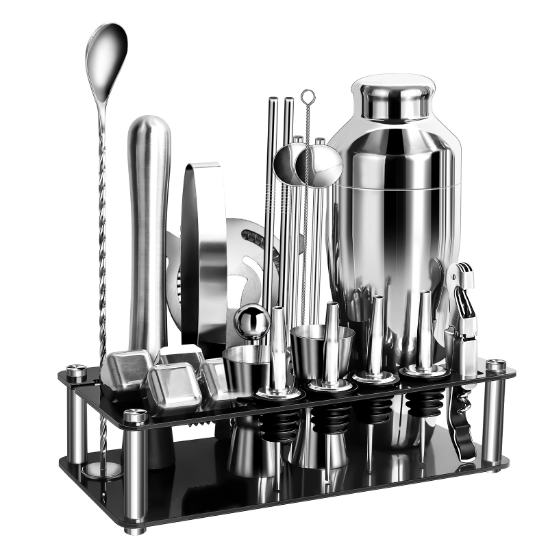 Set de shaker pentru cocktail din oțel inoxidabil cu bază acrilică și accesorii pentru whiskey