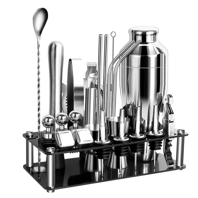 Set de shaker pentru cocktail din oțel inoxidabil cu bază acrilică și accesorii pentru whiskey