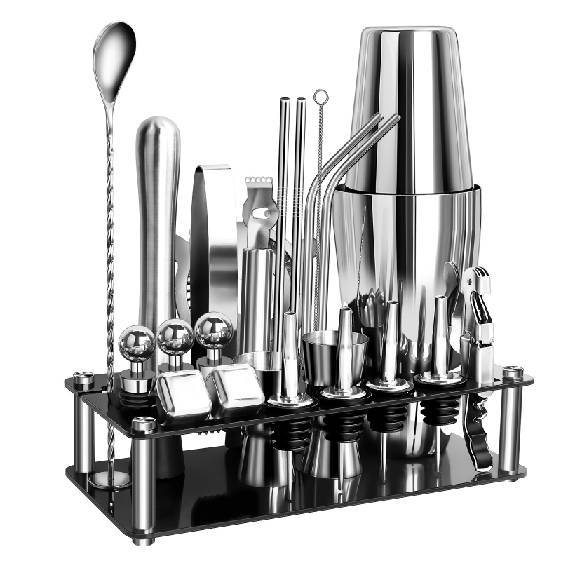 Set de shaker pentru cocktail din oțel inoxidabil cu bază acrilică și accesorii pentru whiskey