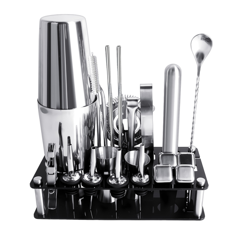 Set de shaker pentru cocktail din oțel inoxidabil cu bază acrilică și accesorii pentru whiskey
