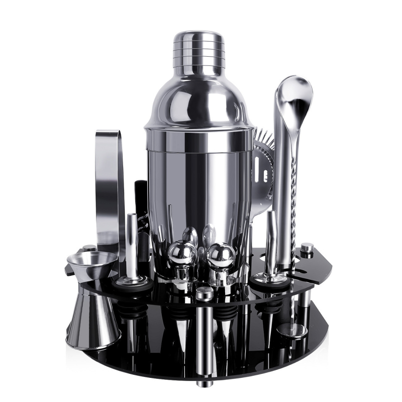 Set de shaker pentru cocktail din oțel inoxidabil cu bază acrilică și accesorii pentru whiskey
