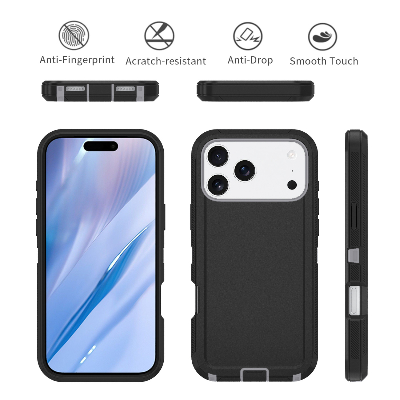 За iPhone 17 Pro Max двуслоен калъф от PC и TPU, едноцветен, удароустойчив