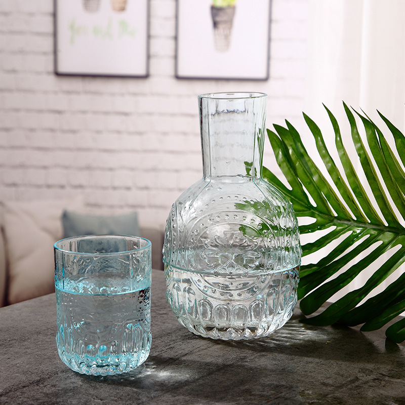 Set de fierbătoare din sticlă cu relief, pentru apă rece, stil retro-lux, rezistent la căldură, pentru uz casnic