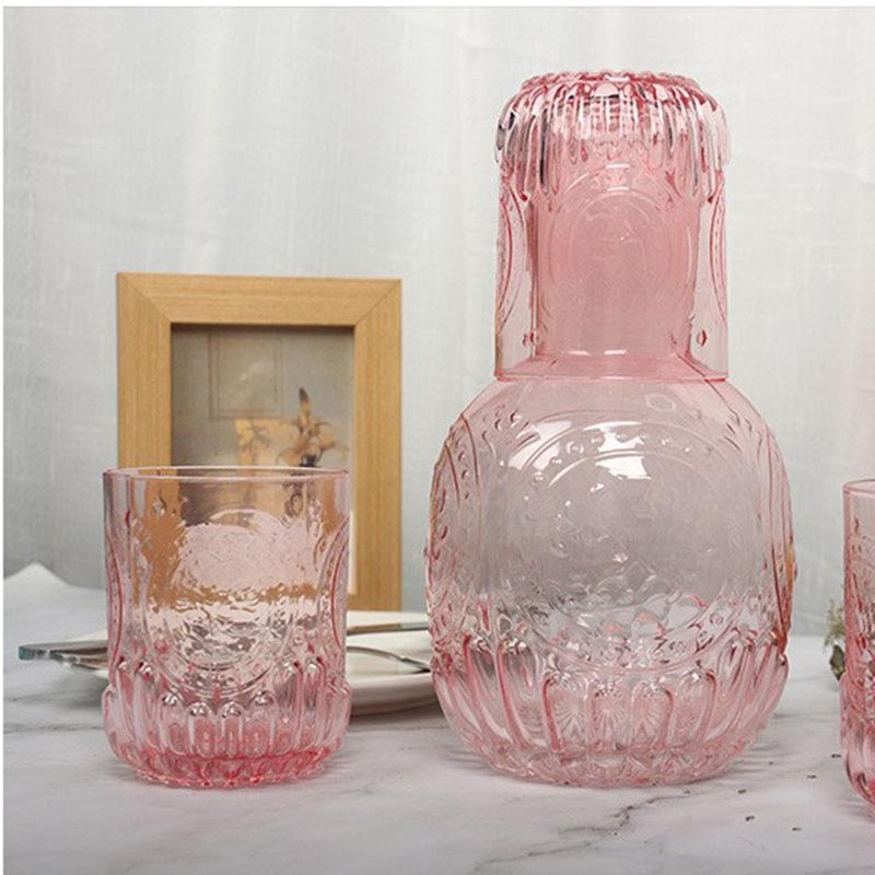 Set de fierbătoare din sticlă cu relief, pentru apă rece, stil retro-lux, rezistent la căldură, pentru uz casnic