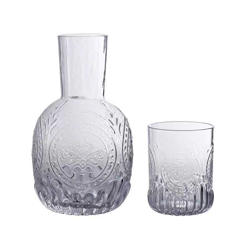 Set de fierbătoare din sticlă cu relief, pentru apă rece, stil retro-lux, rezistent la căldură, pentru uz casnic