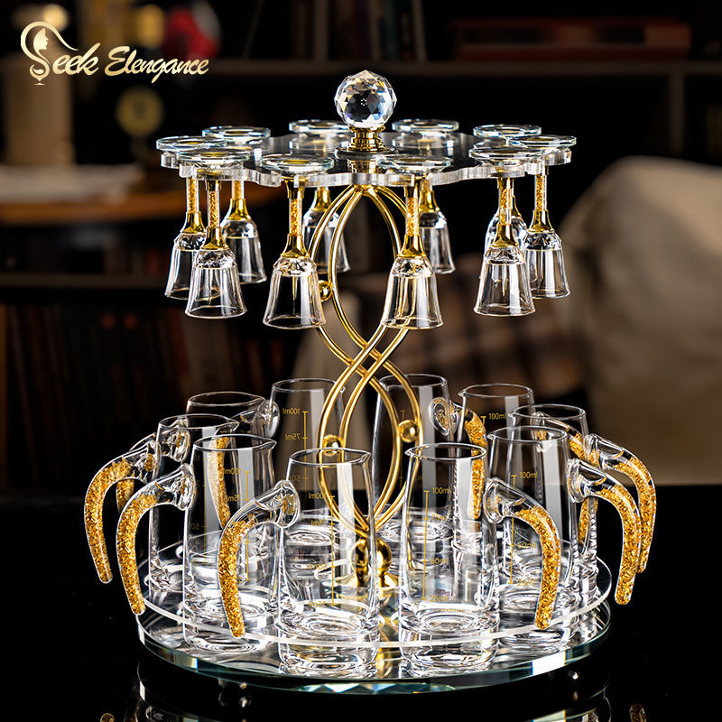 Cupe de băut în stil chinezesc pentru uz casnic, din sticlă cristal, pahare mici de vin elegante cu dozator, set de pahare și suport pentru pahare