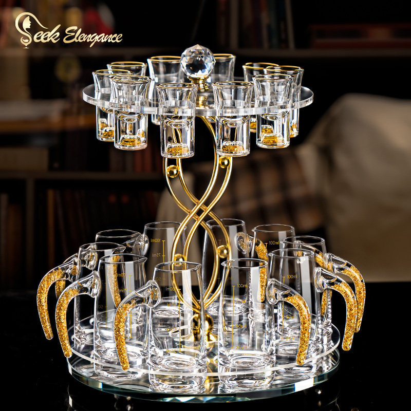Cupe de băut în stil chinezesc pentru uz casnic, din sticlă cristal, pahare mici de vin elegante cu dozator, set de pahare și suport pentru pahare