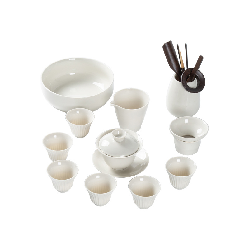 Ningxuan Gong Fu Ceai set cu bol cu capac, ceașcă de ceai și ceramică Dehua în cutie cadou