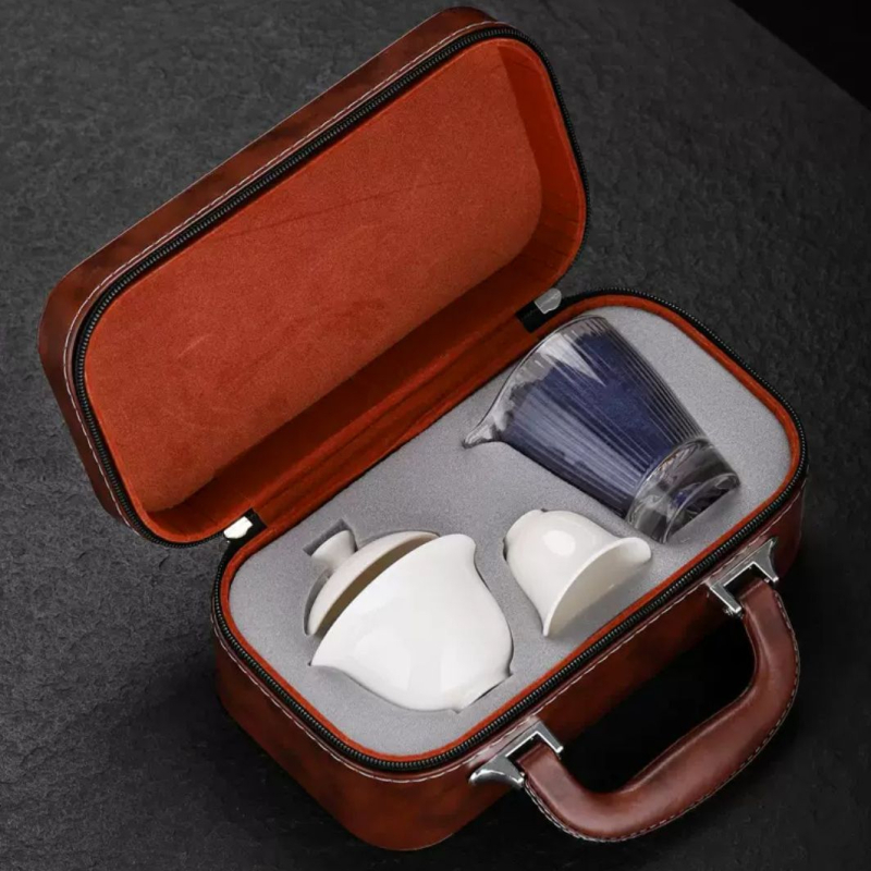 Set de ceai din porțelan cu capac pentru călătorii, ceramică minimalistă, în cutie cadou