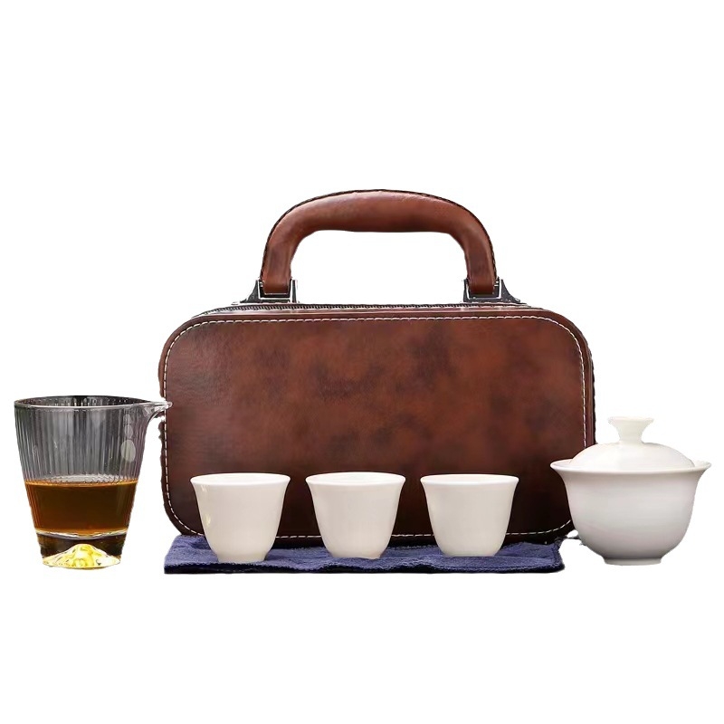 Set de ceai din porțelan cu capac pentru călătorii, ceramică minimalistă, în cutie cadou