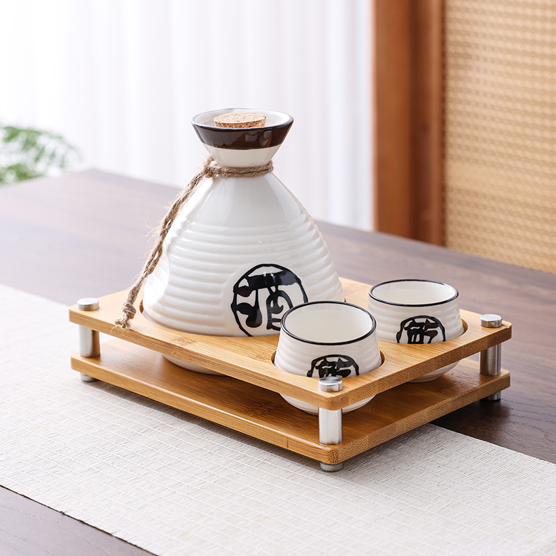 Set de pahare pentru sake în stil japonez, porțelan, pahare mici de sake, dozator de băuturi și flacon de încălzire, set de 3 piese